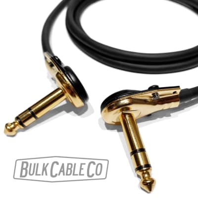 6 FT - Mogami 2552 - Expression Pedal & Control Cable - TRS Patch Cord - Right Angle 1/4" Pancake Connectors - Black Cover / Gold Plug - RA/RA Ends - Stereo Tip/Ring/Sleeve