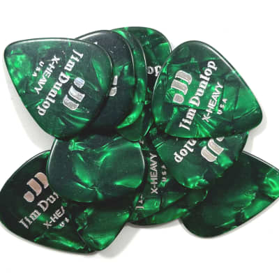 Dunlop Guitar Picks  12 Pack  Celluloid  Green Pearl  Extra Heavy
